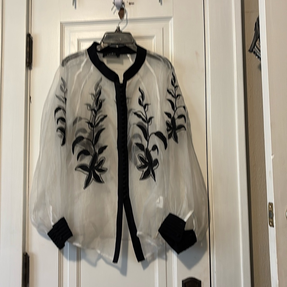 Black and white Embroidered sheer top